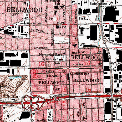 Topographic Map of Lincoln Elementary School, IL