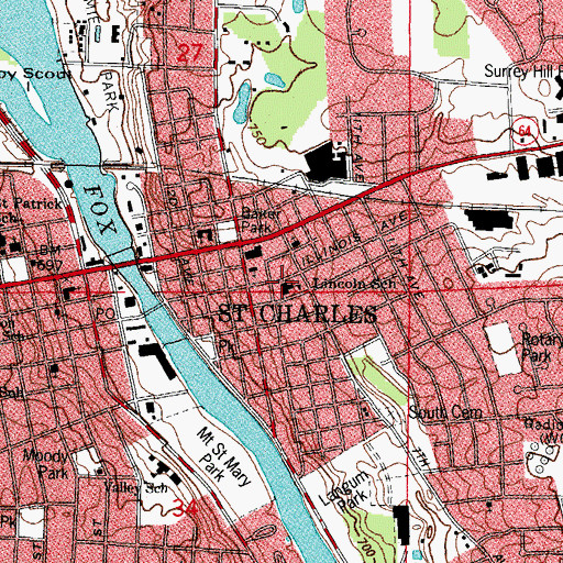 Topographic Map of Lincoln Elementary School, IL