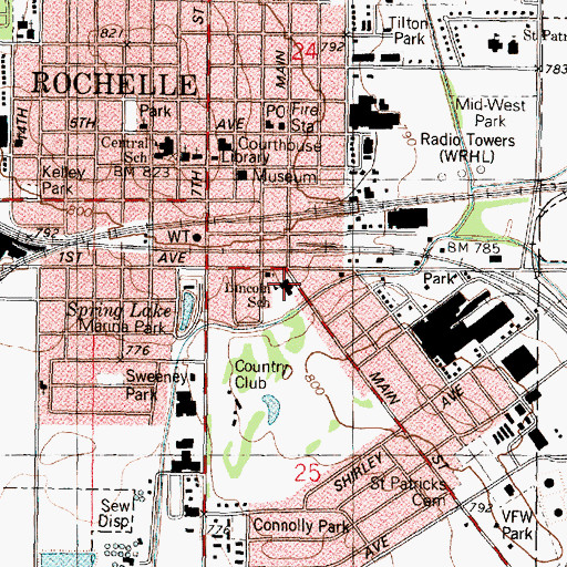 Topographic Map of Lincoln Elementary School, IL