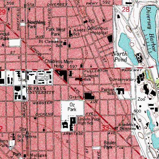 Topographic Map of Lincoln Elementary School, IL
