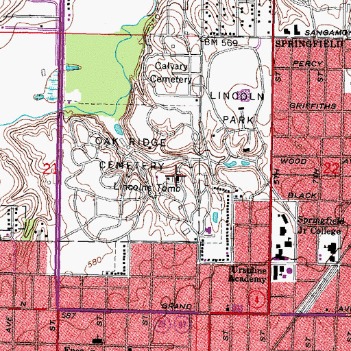 Topographic Map of Lincoln Tomb, IL