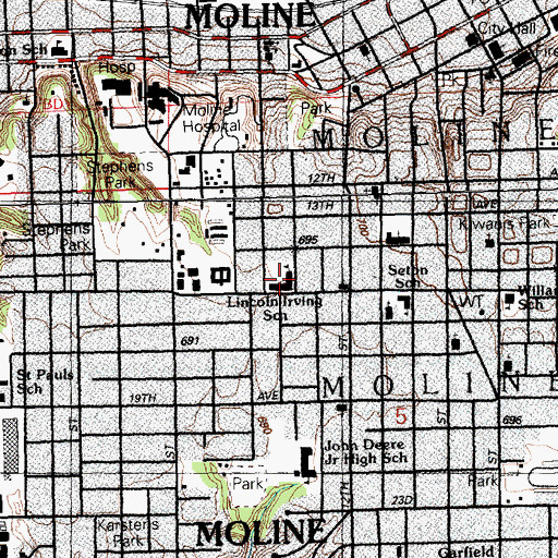Topographic Map of Lincoln-Irving Elementary School, IL