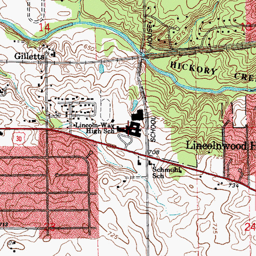 Topographic Map of Lincoln-Way Central High School, IL