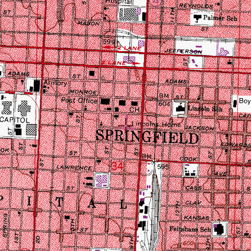 Topographic Map of Lincolns Home, IL