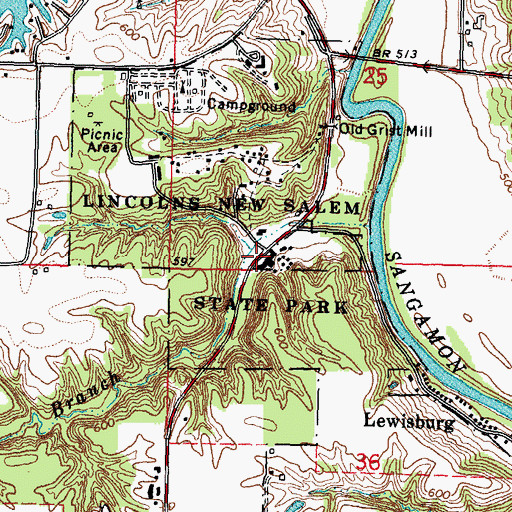 Topographic Map of Lincolns New Salem State Park, IL