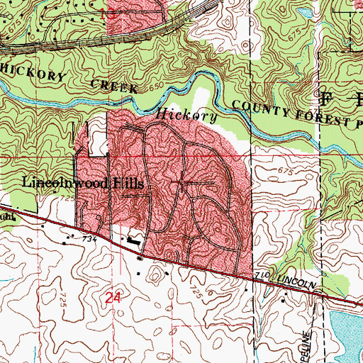 Topographic Map of Lincolnwood Hills, IL