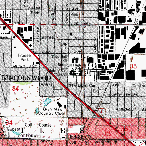 Topographic Map of Lincolnwood School (historical), IL