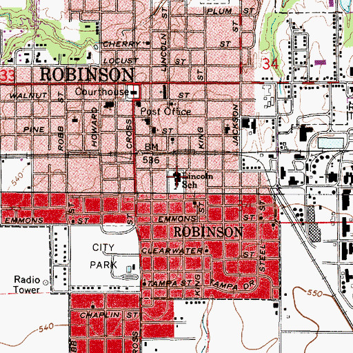 Topographic Map of Lincoln Elementary School, IL