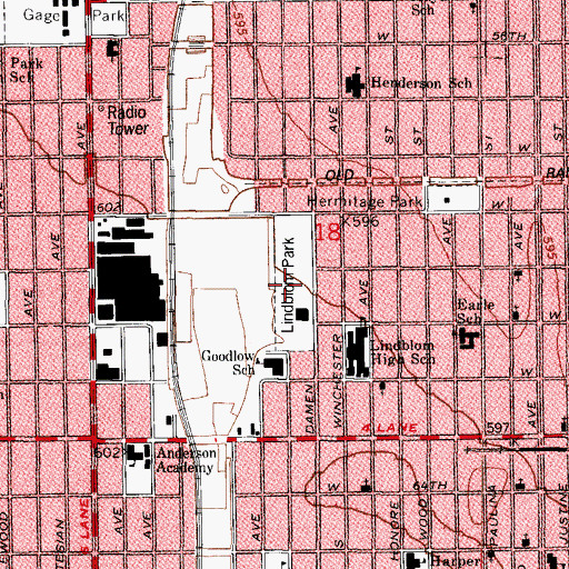 Topographic Map of Lindblom Park, IL