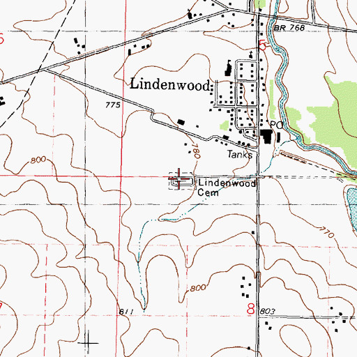 Topographic Map of Lindenwood Cemetery, IL