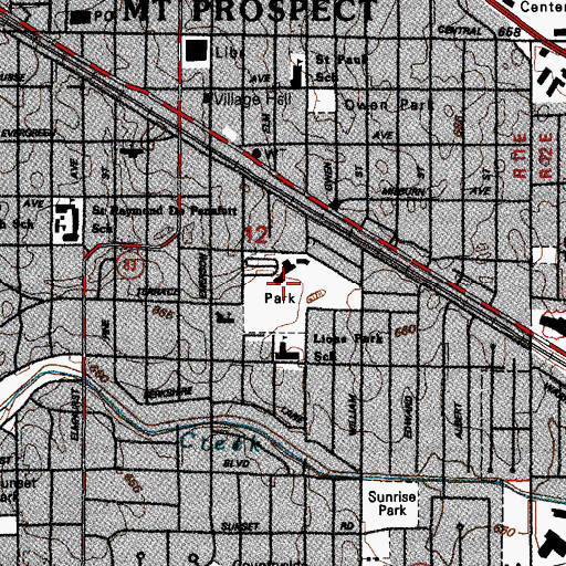 Topographic Map of Lions Park, IL