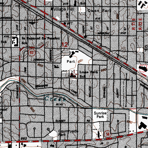 Topographic Map of Lions Park Elementary School, IL