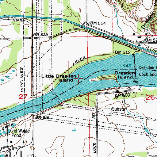 Topographic Map of Little Dresden Island, IL