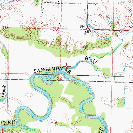 Topographic Map of Little Wolf Creek, IL