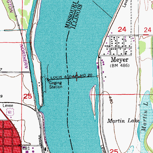 Topographic Map of Lock and Dam 20, IL
