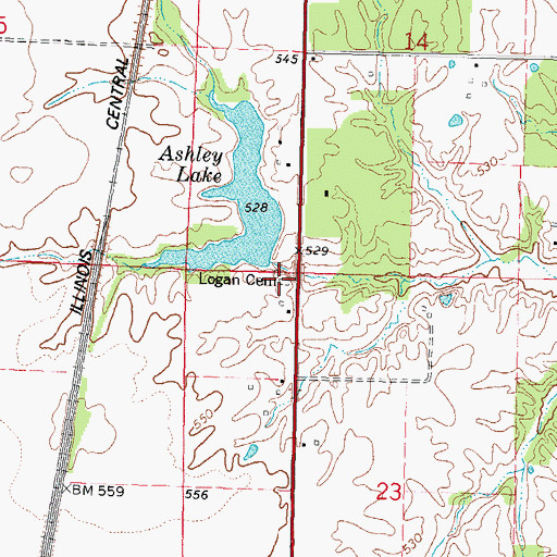 Topographic Map of Logan Cemetery, IL