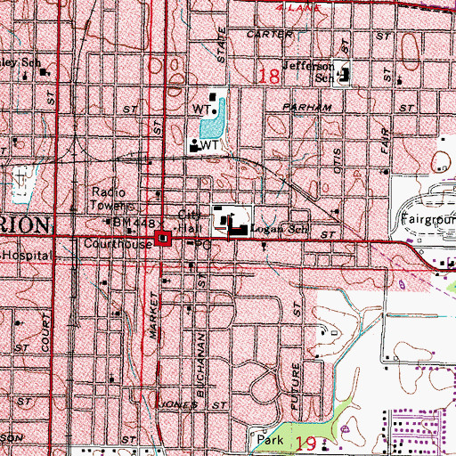 Topographic Map of Washington Elementary School, IL