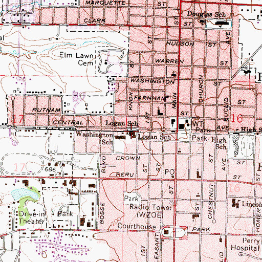 Topographic Map of Logan Junior High School, IL