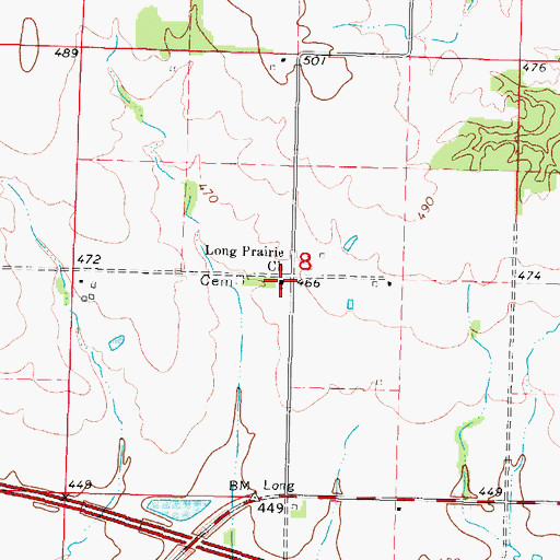Topographic Map of Long Prairie Church, IL