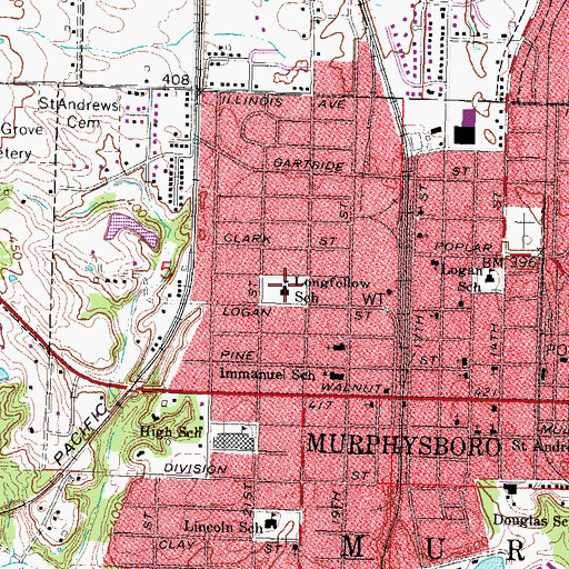Topographic Map of Longfellow School, IL