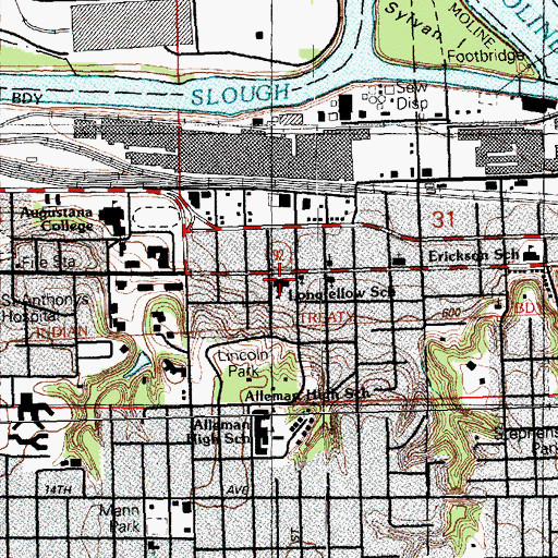 Topographic Map of Longfellow Elementary School, IL