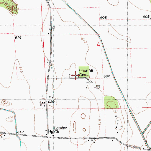 Topographic Map of Loraine Cemetery, IL