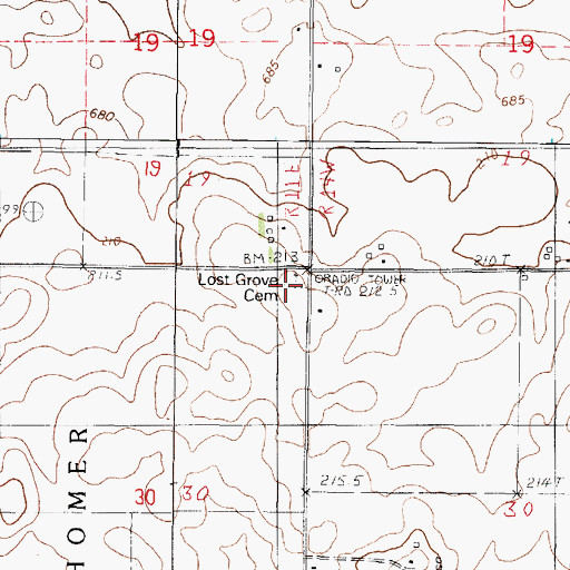 Topographic Map of Lost Grove Cemetery, IL