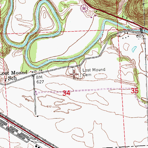 Topographic Map of Lost Mound Cemetery, IL