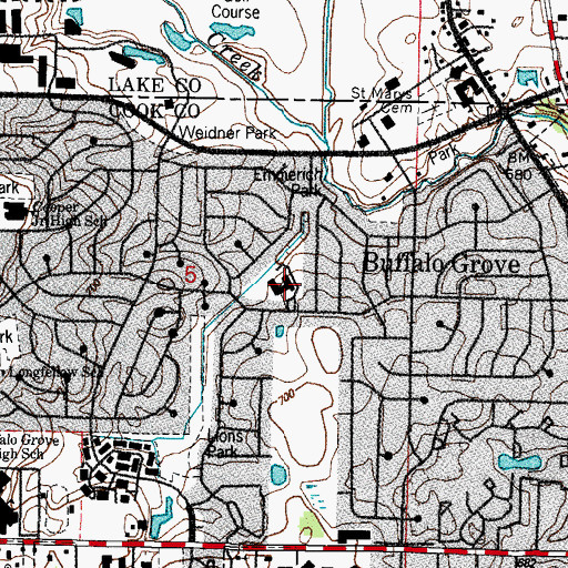 Topographic Map of Louisa May Alcott School, IL