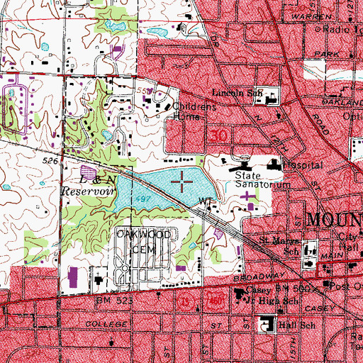 Topographic Map of Louisville and Nashville Reservoir, IL