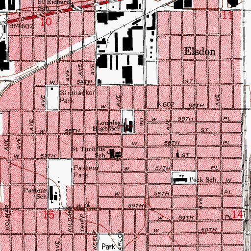 Topographic Map of Lourdes High School, IL