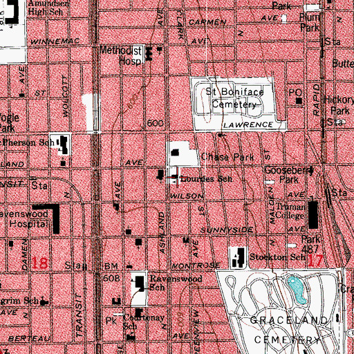 Topographic Map of Lourdes School, IL