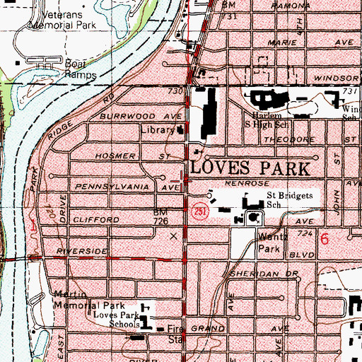 Topographic Map of Loves Park, IL