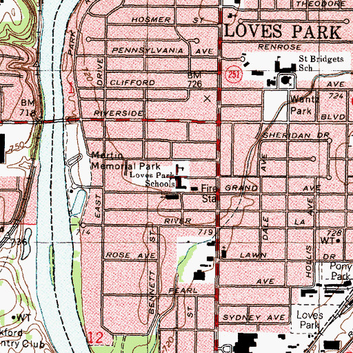 Topographic Map of Loves Park Elementary School, IL
