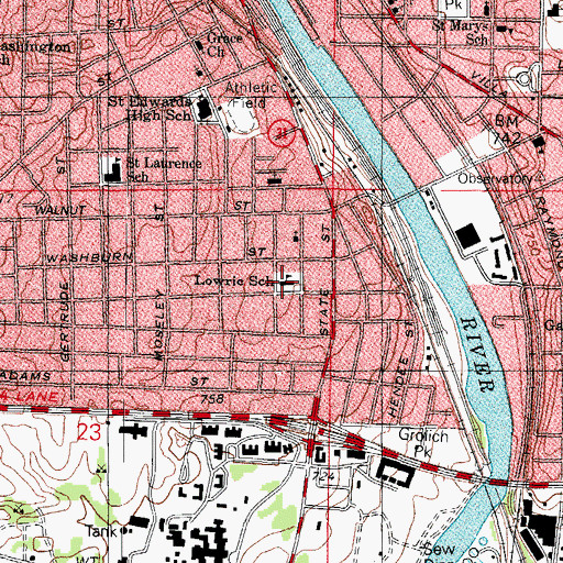 Topographic Map of Lowrie Elementary School, IL