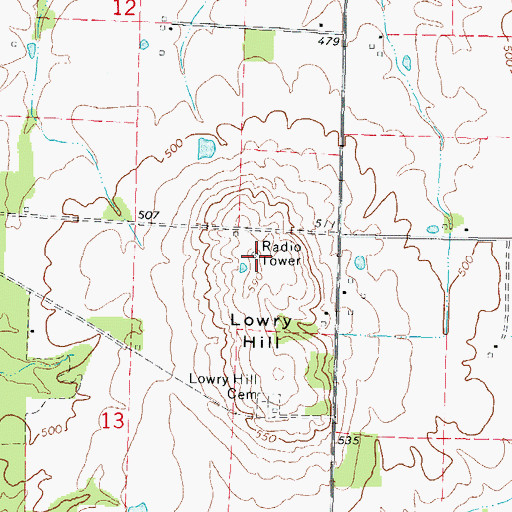 Topographic Map of Lowry Hill, IL