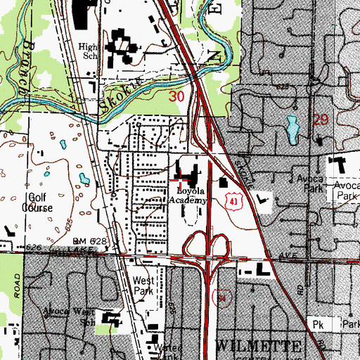 Topographic Map of Loyola Academy, IL