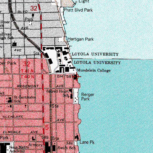Topographic Map of Loyola University Chicago, IL