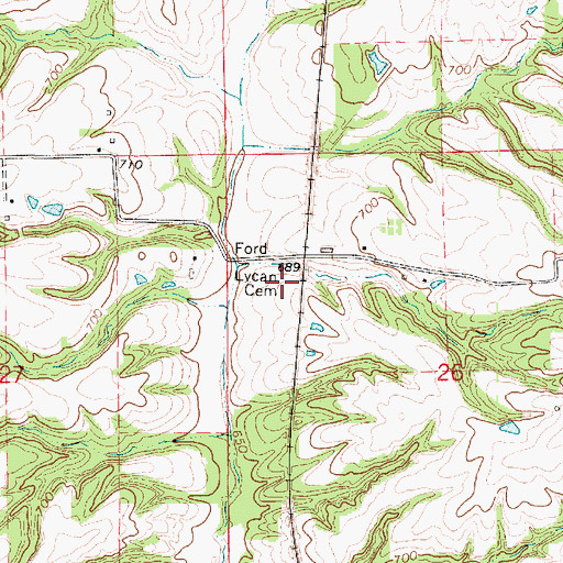 Topographic Map of Lycan Cemetery, IL