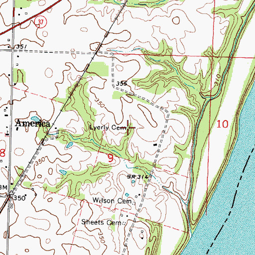 Topographic Map of Lyerly Cemetery, IL