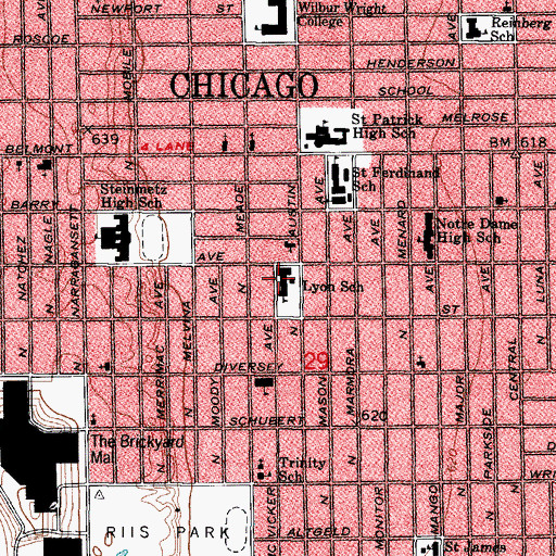 Topographic Map of Lyon School, IL