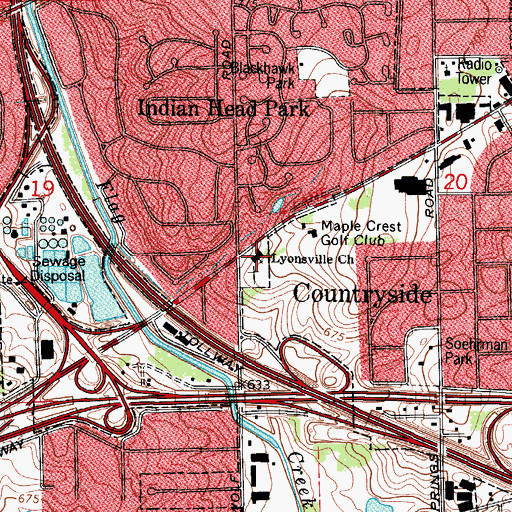 Topographic Map of Lyonsville Church, IL