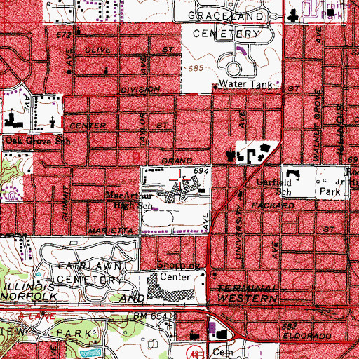 Topographic Map of MacArthur High School, IL