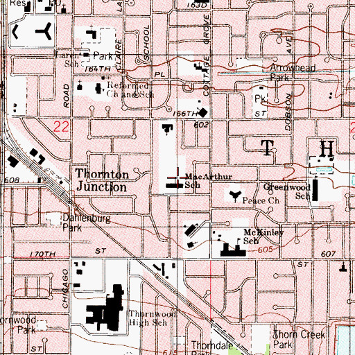 Topographic Map of MacArthur School, IL