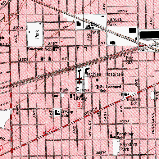 Topographic Map of MacNeal Hospital, IL