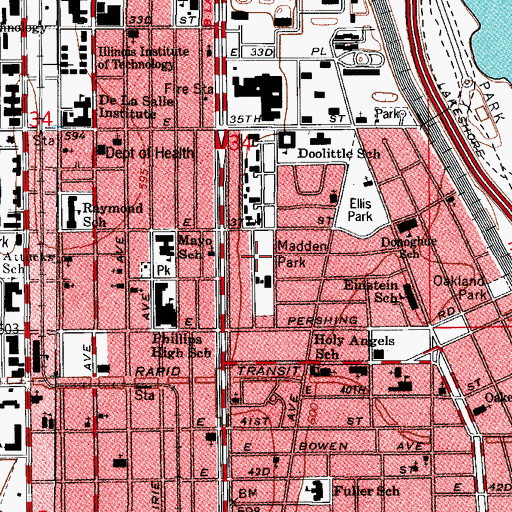 Topographic Map of Madden Park, IL