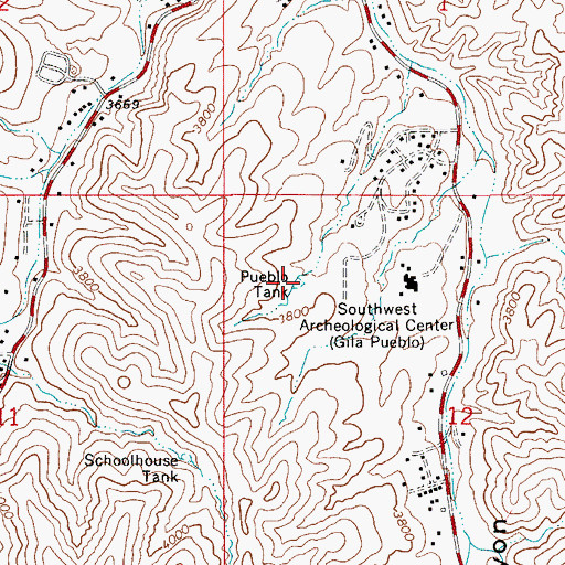 Topographic Map of Pueblo Tank, AZ