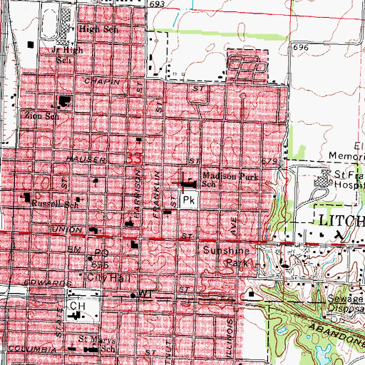 Topographic Map of Madison Park Elementary School, IL