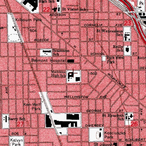 Topographic Map of Madonna High School (historical), IL