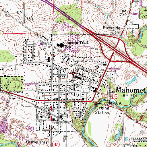 Topographic Map of Mahomet, IL